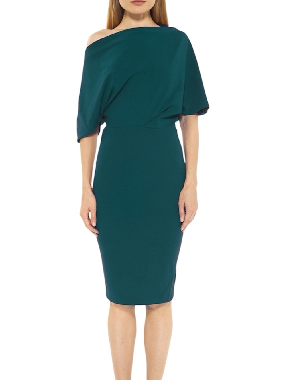 ALEXIA ADMOR Olivia Draped Sheath Off-Shoulder Dress in Teal XL like new